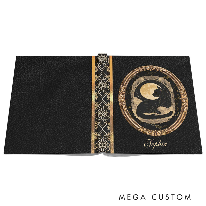 Personalized Black Cat Celestial Journal Hardcover Journal Witchcore Notebook Magic Lover Gift Manifestation Spell Book