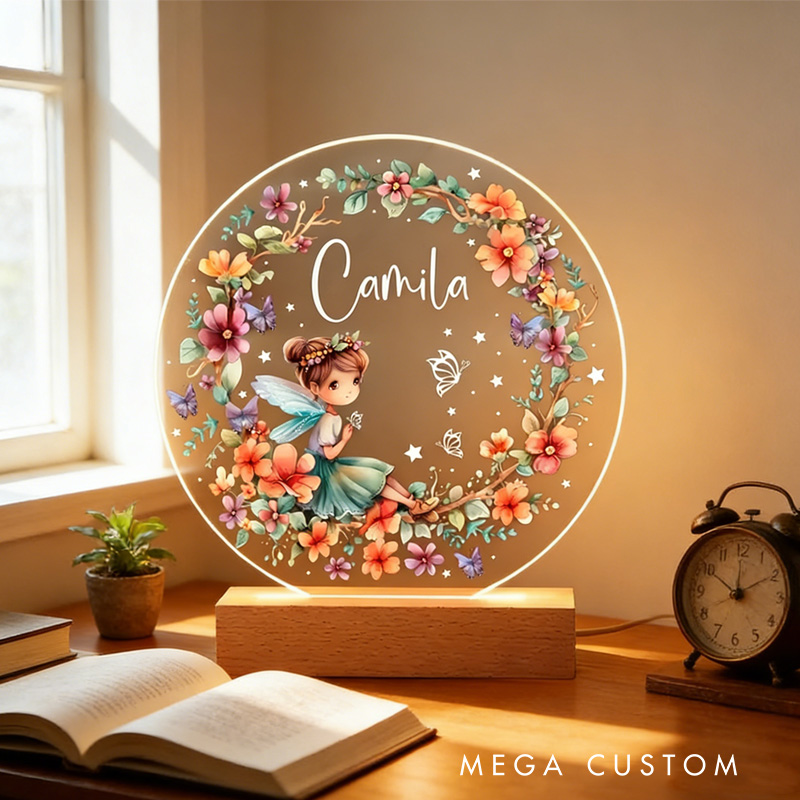 Personalized Fairy LED Night Light Floral Butterfly Lamp with Name for Kids Girls Gardener Floral Light Gardening Gift