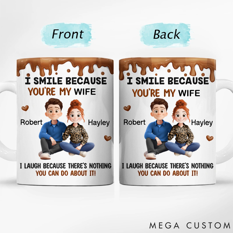Personalized I Smile Because You Are My Husband 3D Effect Sitting Couple Valentine's Gift for Couple