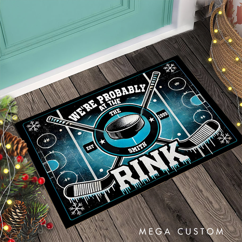 Personalized Ice Hockey Rink Doormat with Custom Name and Year for a Unique Welcome