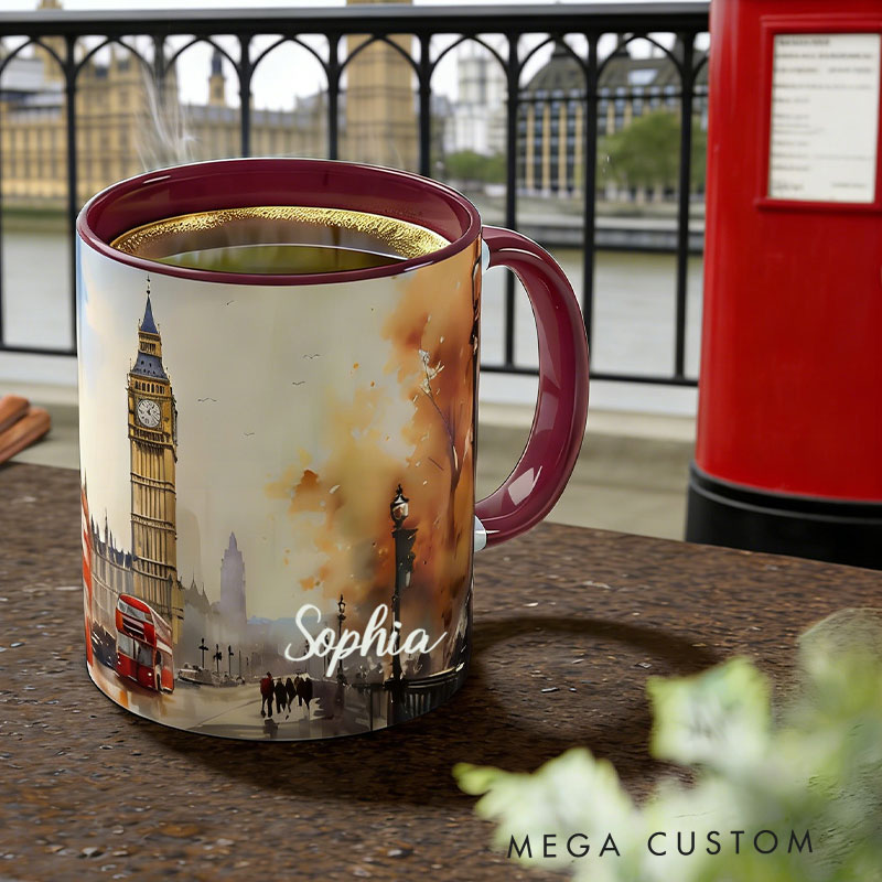 Personalized watercolor series Big Ben London Clock Tower mug for Traveling Lovers