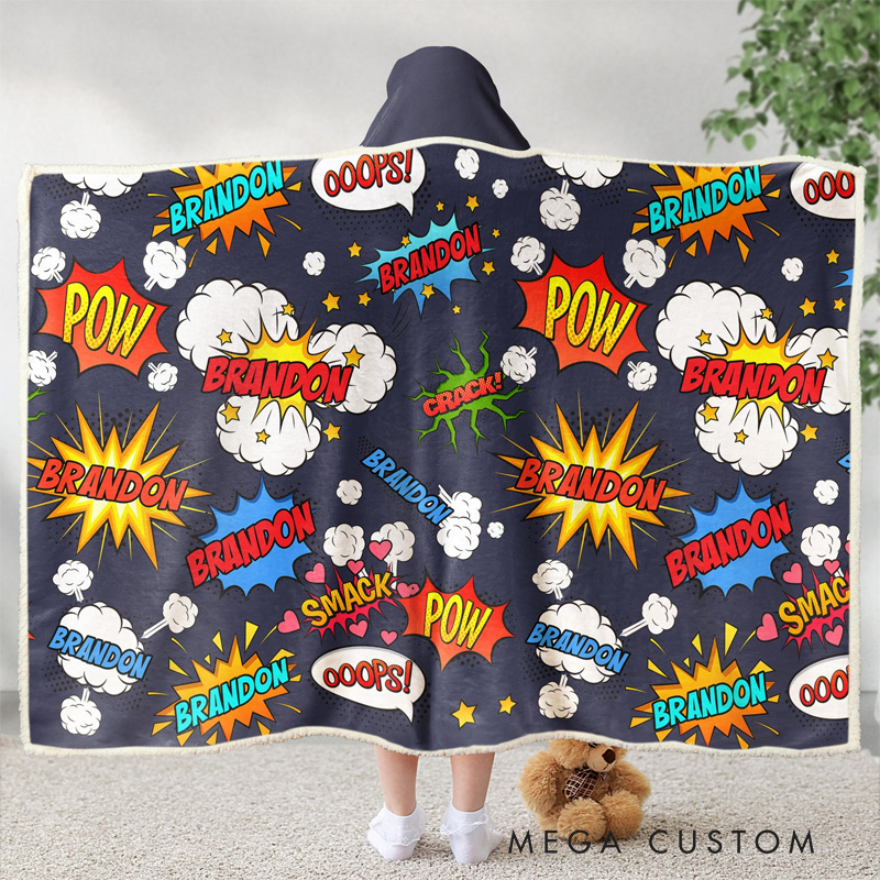 Personalized Comic Style Wearable Blanket Hoodie with Name Anime Comic Lover Gift for Friends Birthday Gift