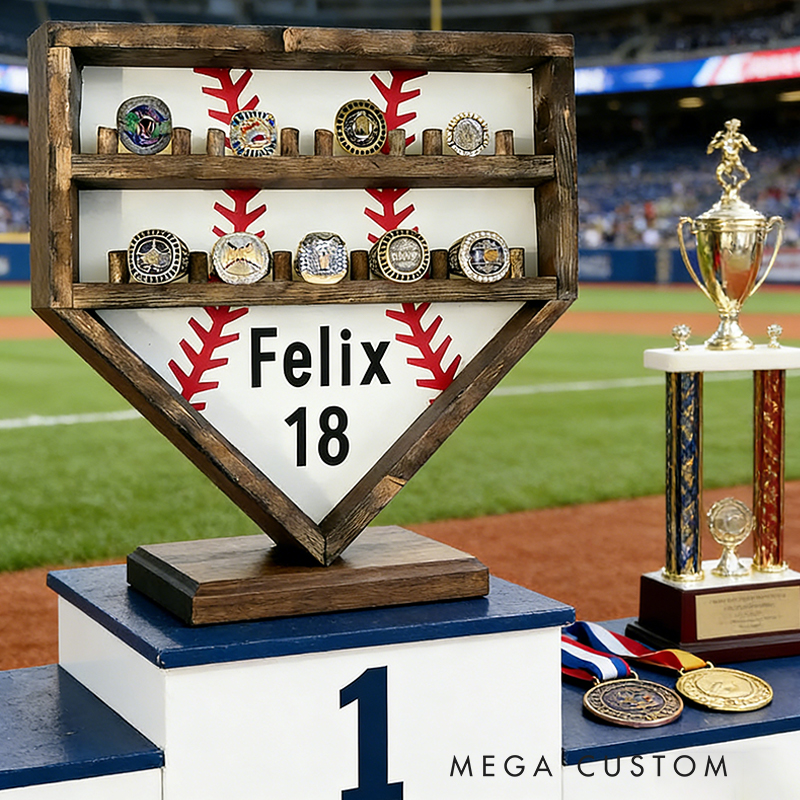 Personalized Baseball Home Plate Championship Ring Display for Baseball Stars