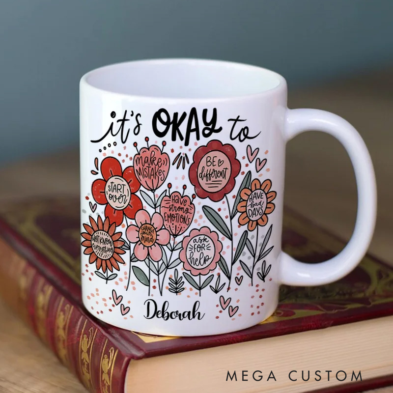 Personalized Flower Mug Custom Floral Positive Inspirational Word Mug with Name Gardening Lover Gift for Gardener Plant Lover