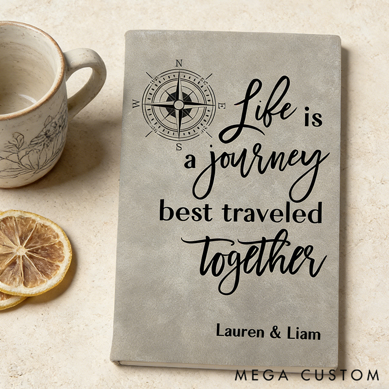 Personalized Travel Notebook Life is a Journey Custom Adventure Book Journal Customized Leatherette Wedding Anniversary Gift for Couple Valentines Gift