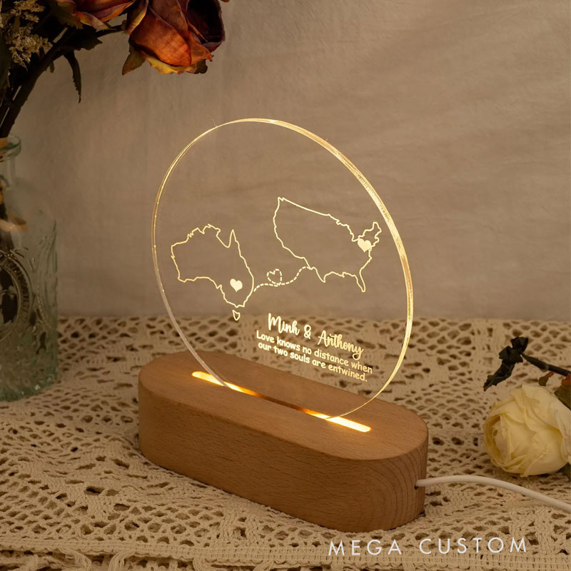 Personalized Two Map Night Light Long Distance Relationship Lamp for Traveling Lovers