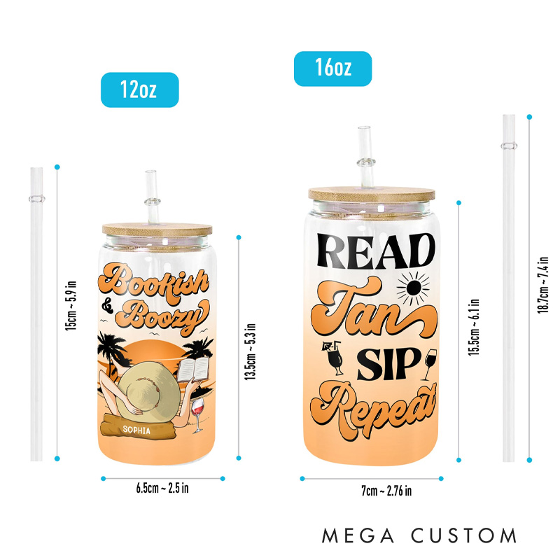 Personalized Bookish and Boozy Glass Tumbler Custom Clear Glass Cup with Lid and Straw for Book Lovers Reader Traveling Lover Girls