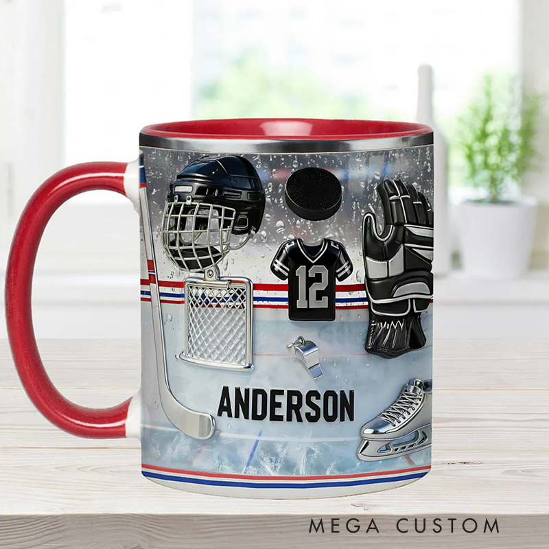 Personalized Ice Hockey Coffee Mug with Custom Name and Jersey Number for Ice Hockey Enthusiasts