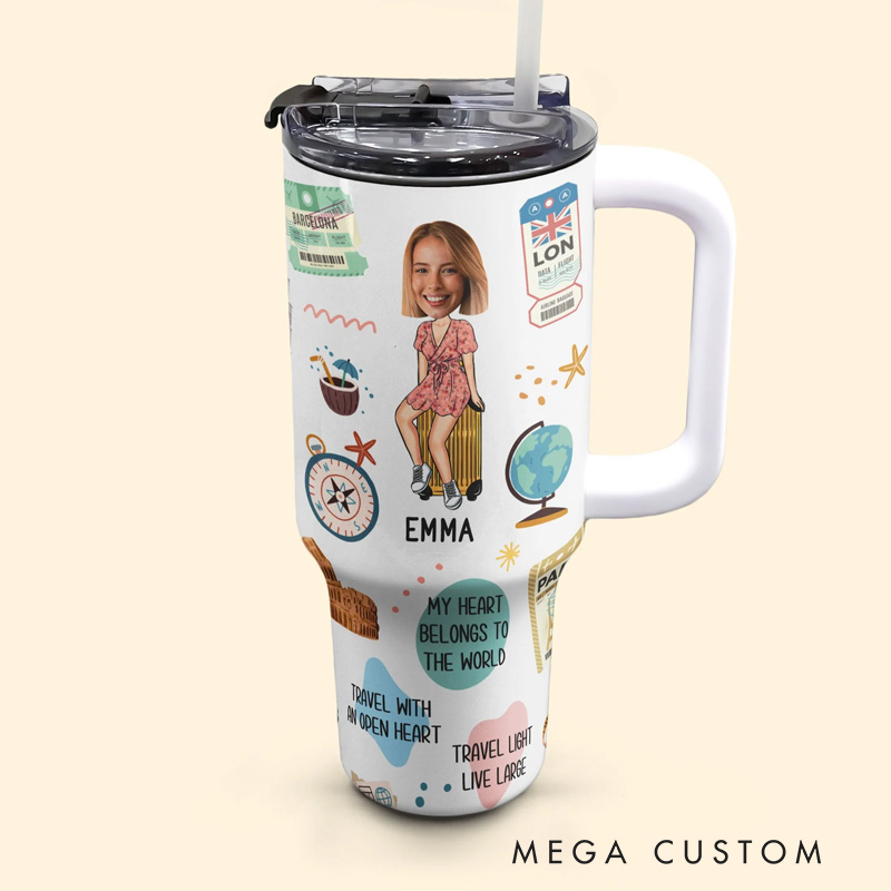 Personalized Life is a Journey Tumbler Photo 40oz Tumbler With Straw and Name for Traveling Lover Women Mom Girlfriend