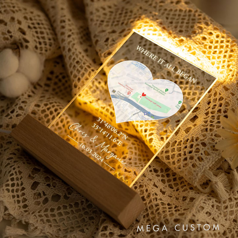 Personalized First Date Map Acrylic LED Light Valentine's Day Gift for Traveling Lovers