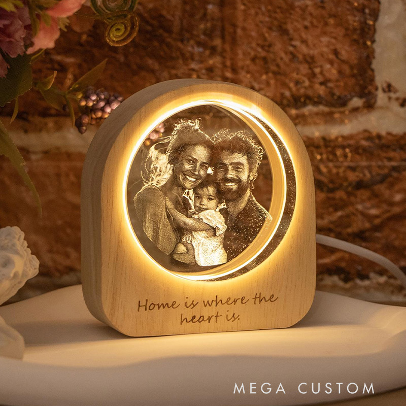 Personalized 3D Crystal Photo Portrait LED Engraved Crystal Photo Night Light Crystal Photo Cabin LED Family Photo Gift Couple Gift Valentine's Day Gift 