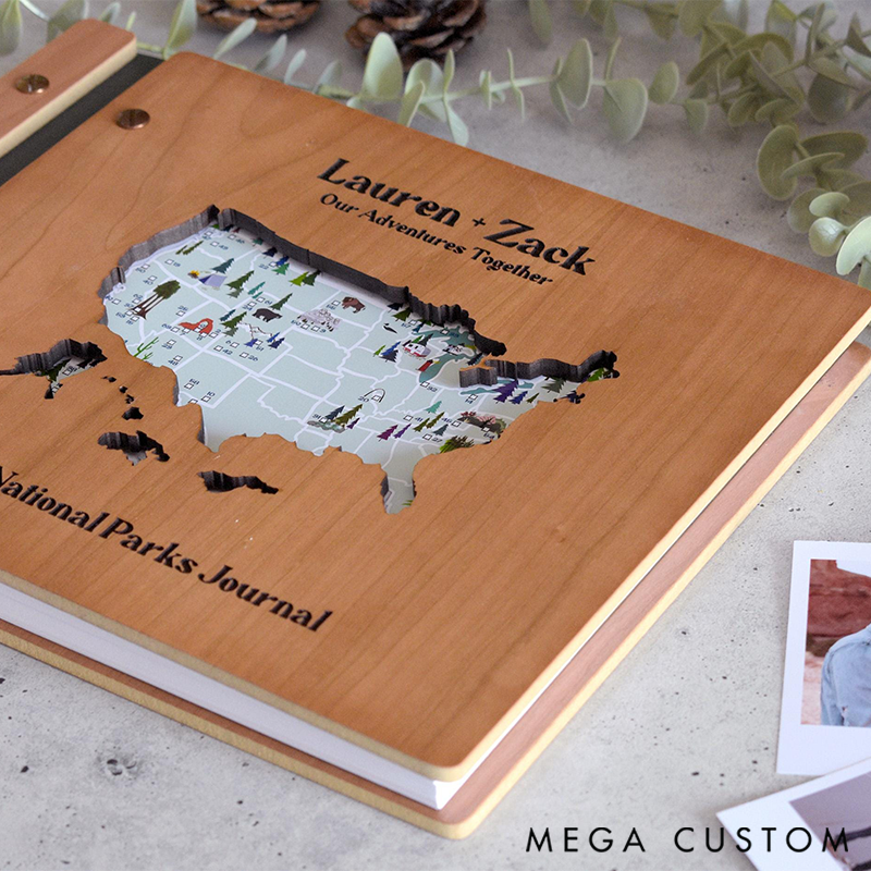 Personalized Travel Scrapbook National Park Sign Book Scrapbook Valentines Gift for Him or Her Couple's Travel Souvenir