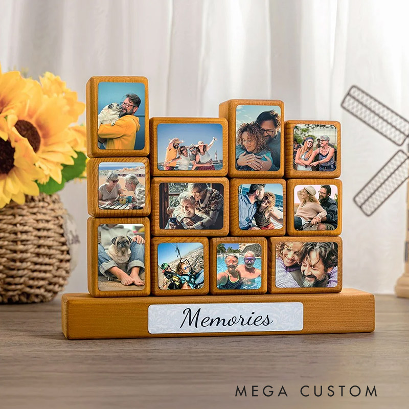 Personalized Wooden Photo Blocks Collage Stackable Wood Photo Block Set Family Picture Gift