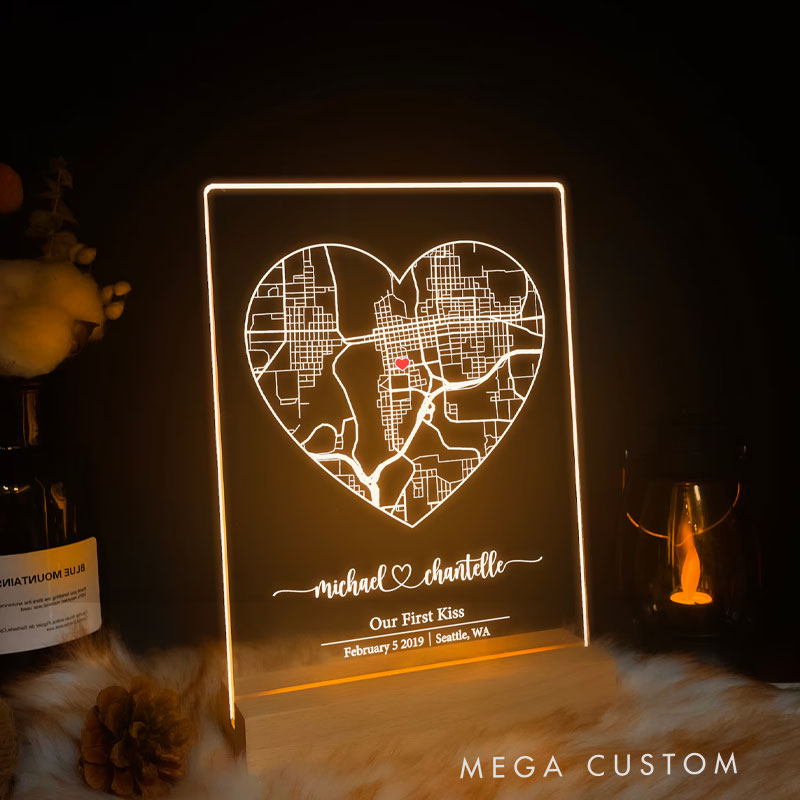 Personalized Where We Met Map Light Anniversary gift Valentine's Day Gift for Traveling Lovers