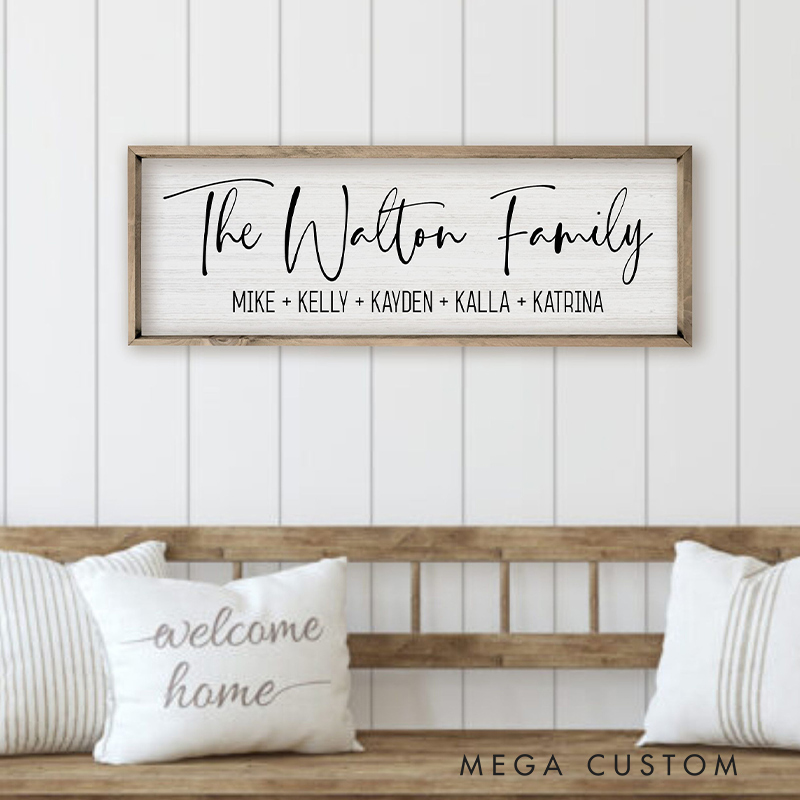 Personalized Family Name Sign Custom Framed Canvas Sign with Last Name and Family Member Name Perfect Wedding Or Housewarming Gift