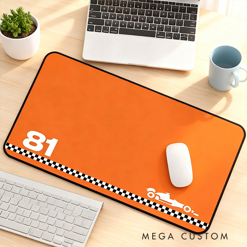 Personalized Racing Gifts Custom Name or Number Mouse Pad with Checkerboard Car Design Desk Mat for Racing Lovers