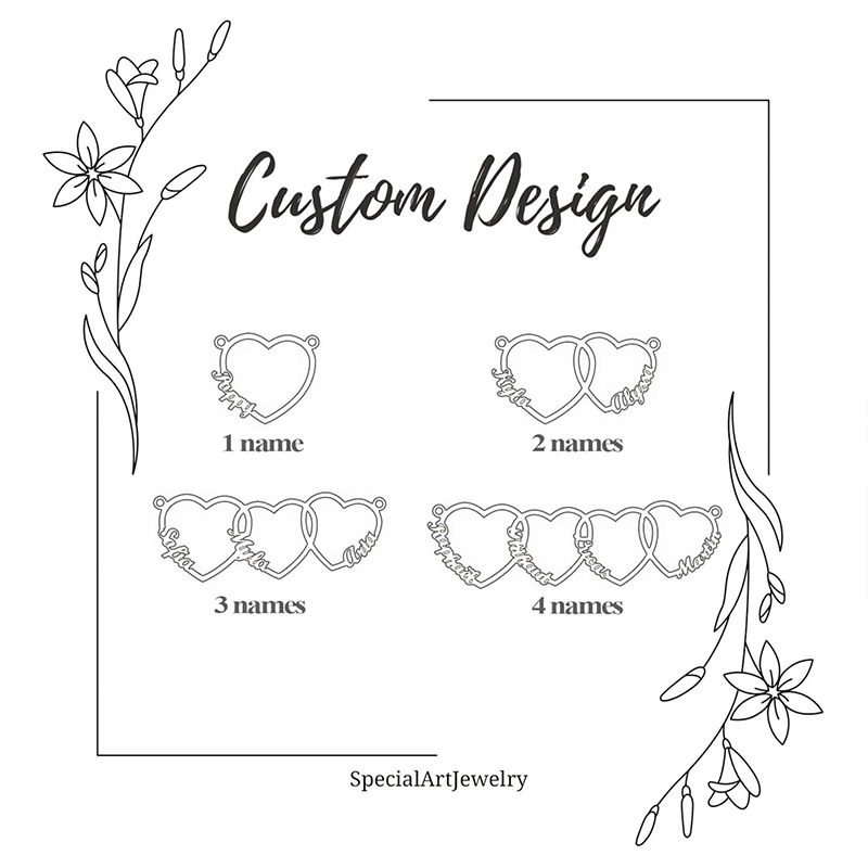 Personalized Family Name Necklace with Heart Multiple Heart Necklace Kids Name Necklace for Mom Gift for Wife Gift for Family