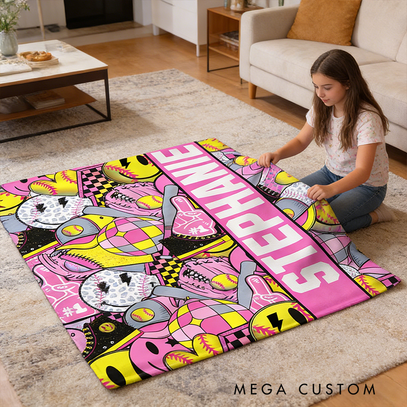 Personalized Softball Blanket Featuring Custom Name Design