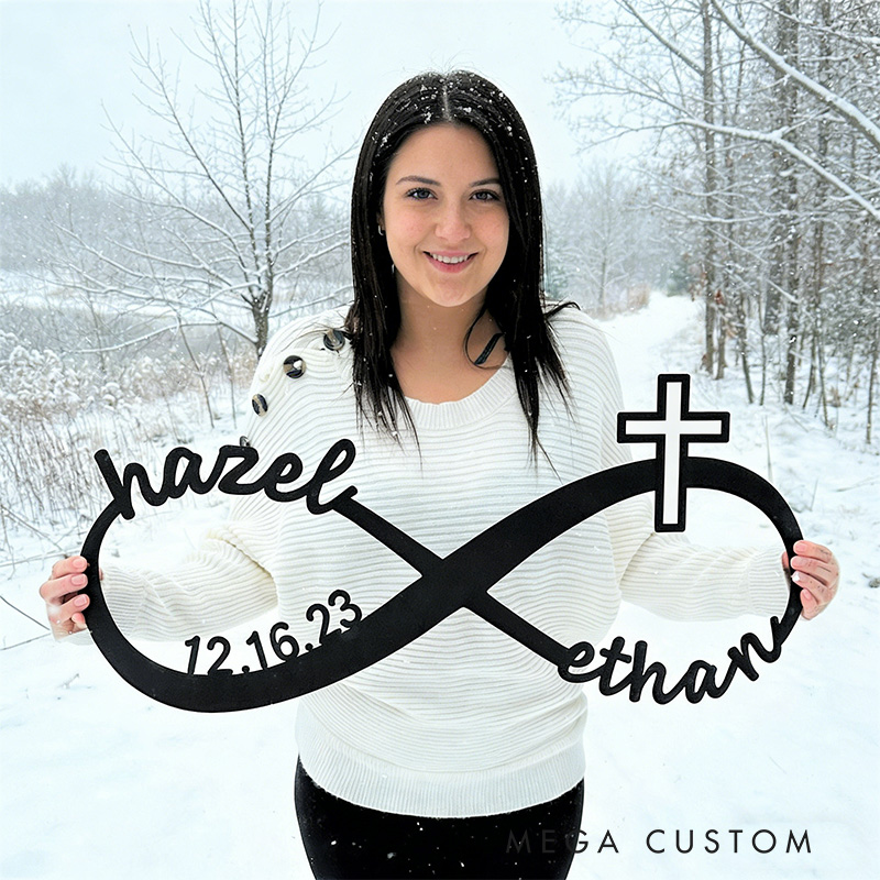 Personalized Infinity with Cross Metal Sign with Custom Names and Date Wall Art Wedding Gift for Couple Anniversary Gift Christian Gift Religious Gift