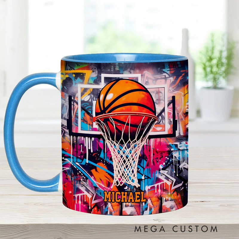 Personalized Basketball Mug with Custom Name and Graffiti Artwork for Basketball Enthusiast