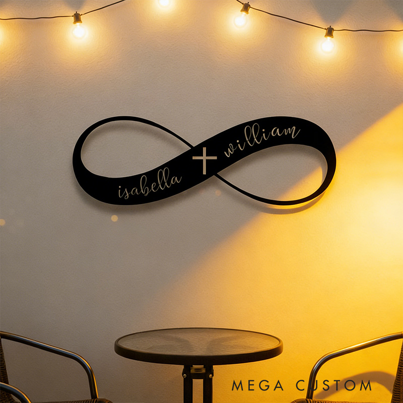 Personalized Infinity with Cross Metal Sign with Custom Names Wall Art Wedding Gift for Couple Anniversary Gift Christian Gift Religious Gift