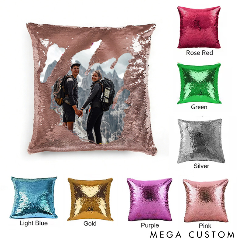 Personalized Reversible Sequin Photo Pillow Custom Sequin Pillow Picture Gifts for Her Him Couple