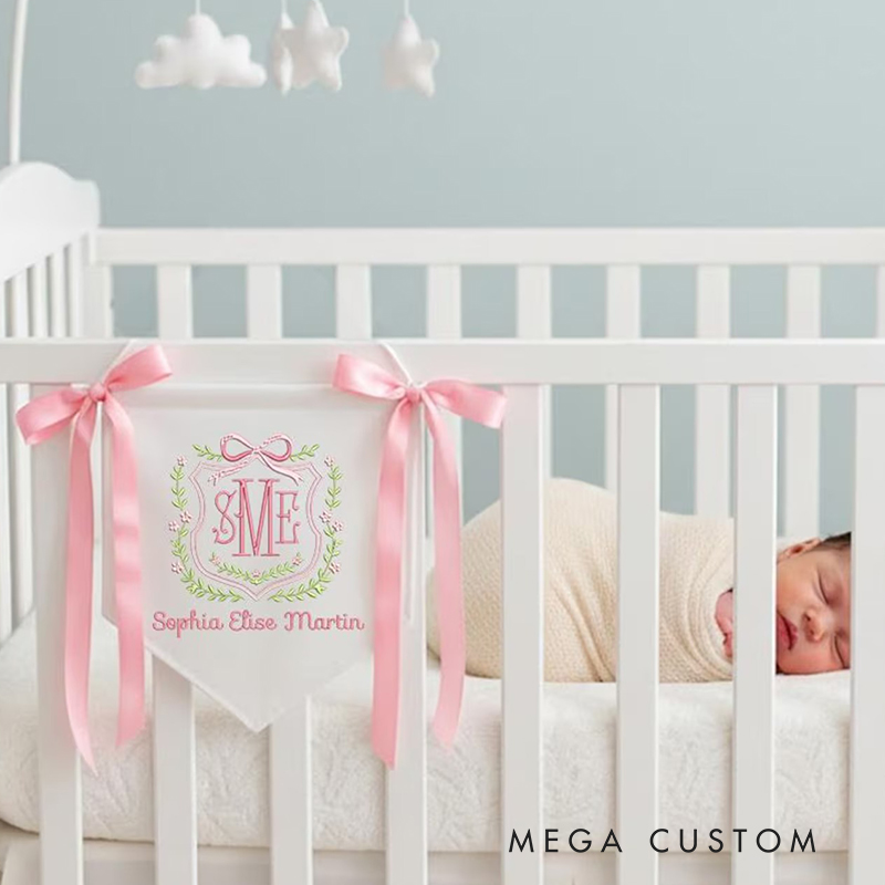 Personalized Baby Banner Custom Baby Banner Welcome Banner Hospital Door Sign Baby Shower Gift Bassinet or Crib Announcement