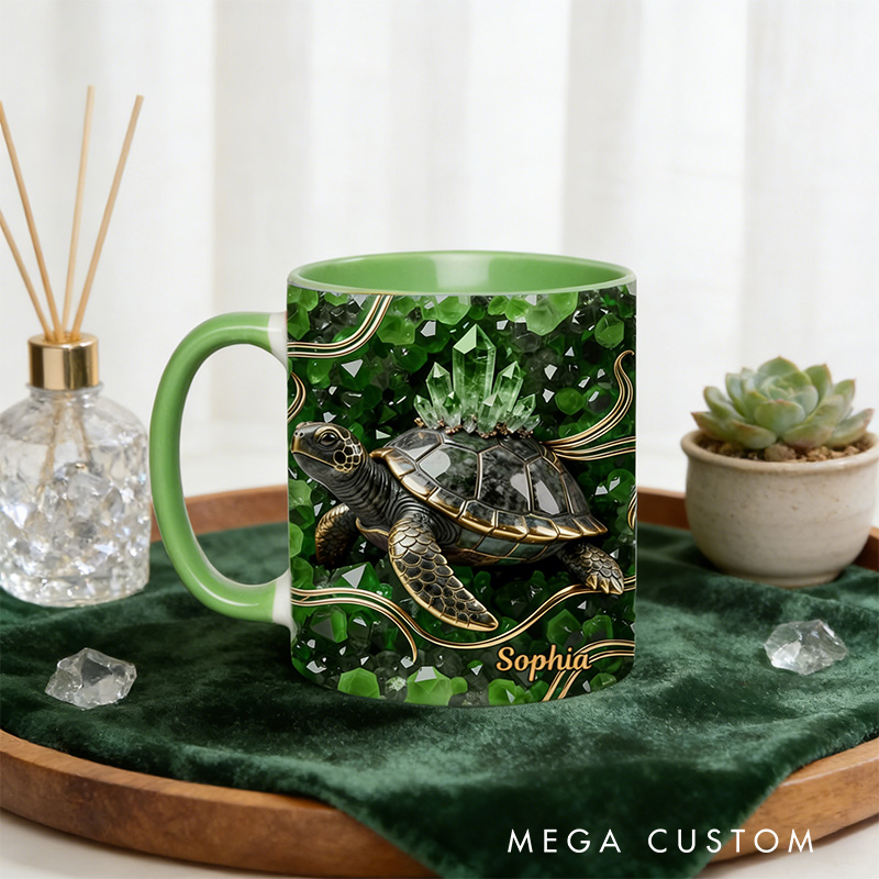 Personalized 2D Flat Magical Crystal Sea Turtle Mug Coffee Mug Magic Lover Mug Witchcore Gift Coffee Mug
