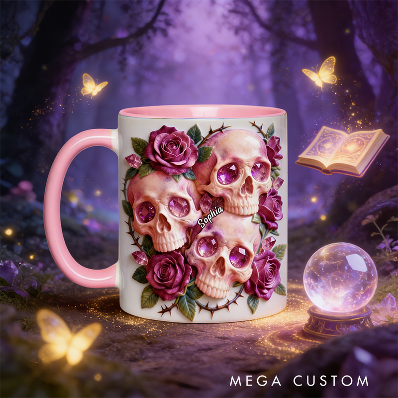 Personalized 2D Flat Magical Rose And Skull Mug Coffee Mug Magic Lover Mug Witchcore Gift Coffee Mug