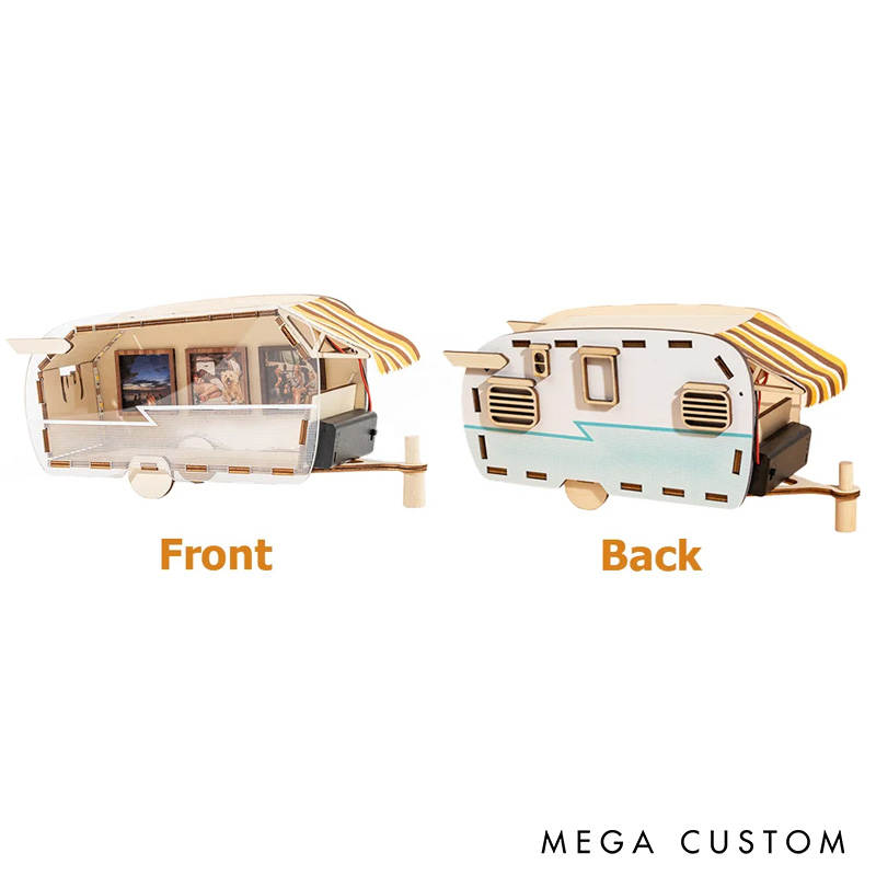 Personalized Camping Car Wood Photo Frame with LED Light Strip and 3 Photos Commemorative Home Decor Gift for Campers