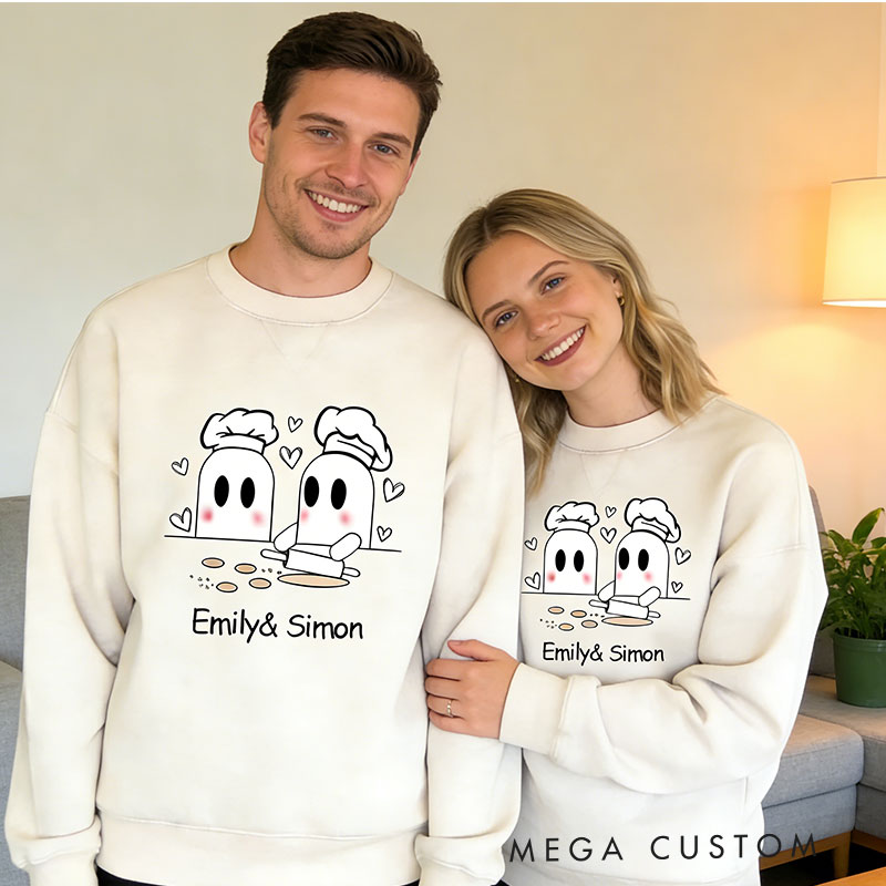 Personalized Sweetest Couple Spooky Cookies Sweatshirt Cute Valentine's Gift for Baking Lovers