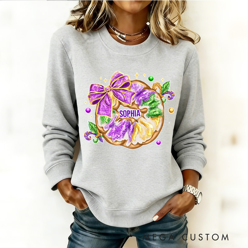 Personalized Calories Don't Count Sweatshirt Mardi Gras King Cake Coquette Sweatshirt with Name Mardi Gras Gift for Women Her