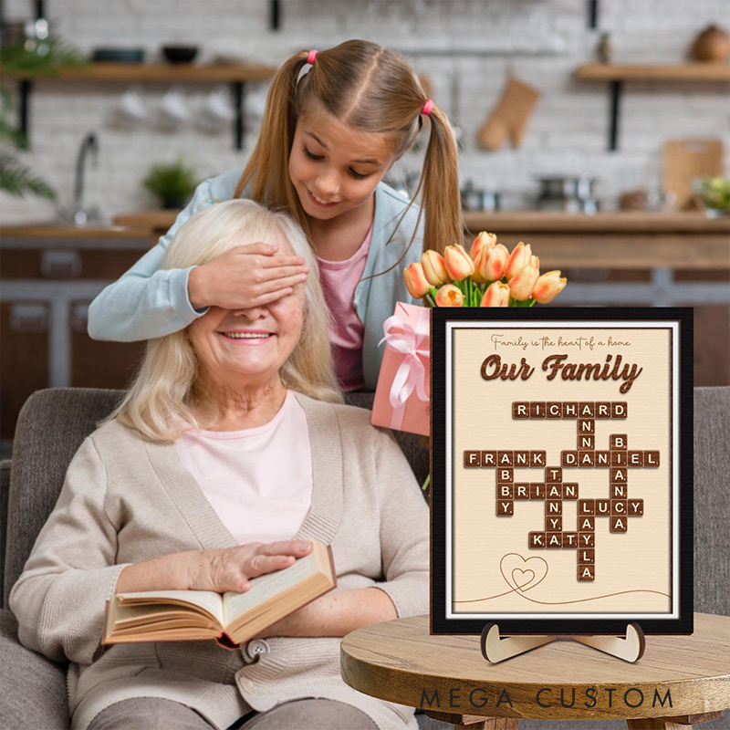 Personalized Scrabble Family Name Frame Scrabble Puzzle Grandkid Crossword Scrabble Wooden Sign Unique Gift for Parents Grandparent Family Last Name Sign