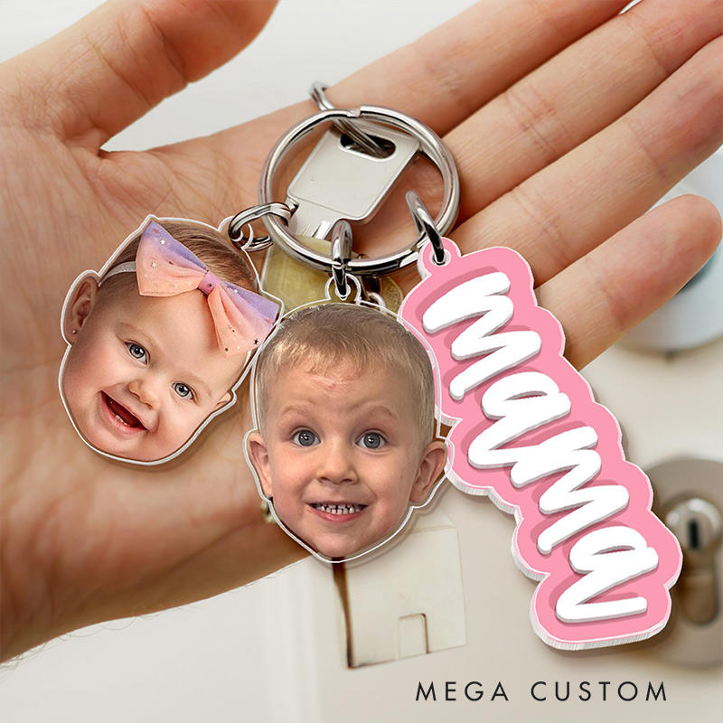 Personalized Grandma Keychain With Kids Face Charm Custom Gift for Grandma Nana Keychain Gift from Grandkids Gift for Mom
