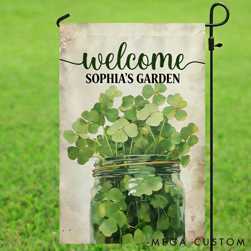 Personalized Welcome Shamrocks in the Bottle St Patrick's Day Garden Flag & House Flag Gift for Gardening Lovers