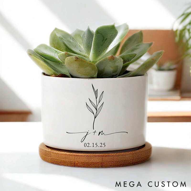 Personalized Engagement Ceramic Planter Gift for Garden Lovers Valentines Gift