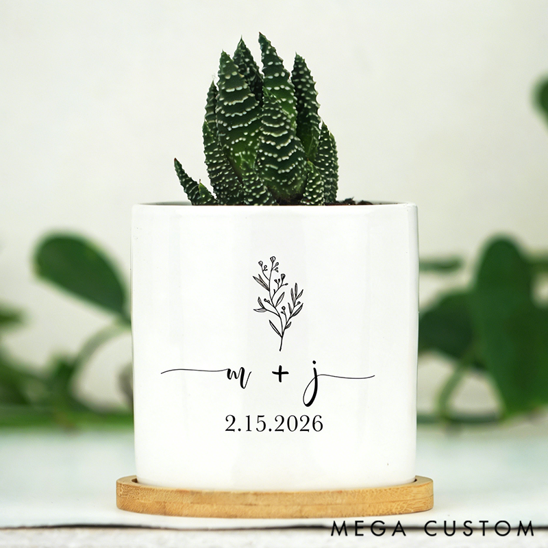 Personalized Ceramic Planter Engagement Gift Love Grows Here for Garden Lovers Valentines Gift