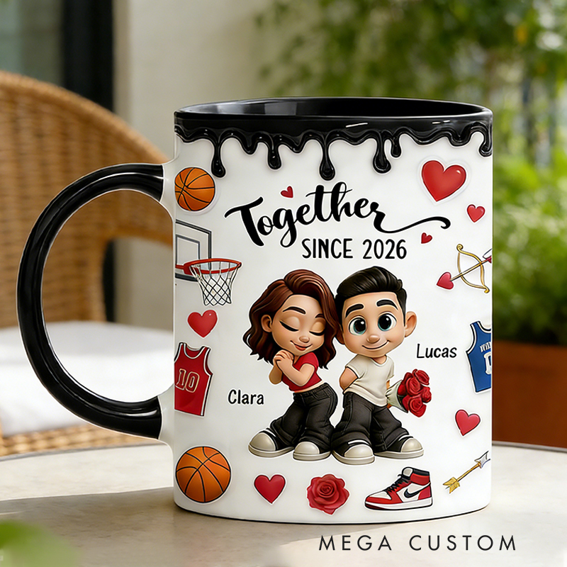 Personalized Couple’s Basketball Mug "Together Since" with Custom Names Design Gift for Anniversaries Valentine’s Day