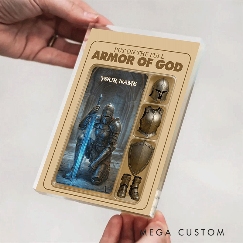 Personalized Put the Full Armor of God Acrylic Block with Custom Name Table Decor Prayer Best Gift Religious Gift Christian Gift for Christian Man