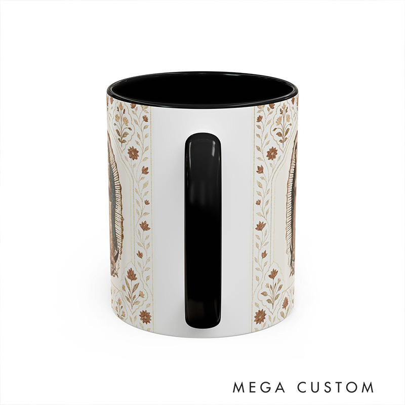 Personalized Our Lady of Guadalupe Accent 11oz Ceramic Mug with Custom Name Guadalupana Virgin Mary Catholic Coffee Cup Catholic  Gift for Women