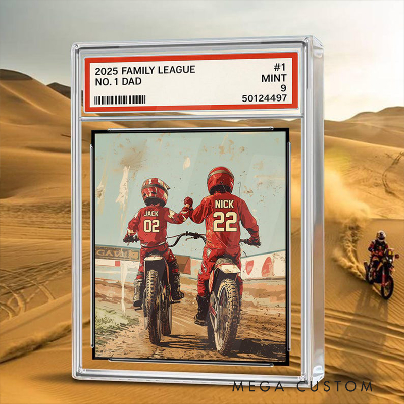 Personalized Fathers Day Gifts Custom Motocross Dad Acrylic Plaque Trading Card Style with Dad and Kids Names Motorcycle Decor