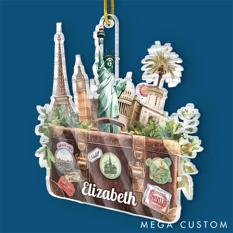 Personalized the World is Your Playground Travel Custom Ornament Acrylic Custom Shaped Gift for Travel Lovers