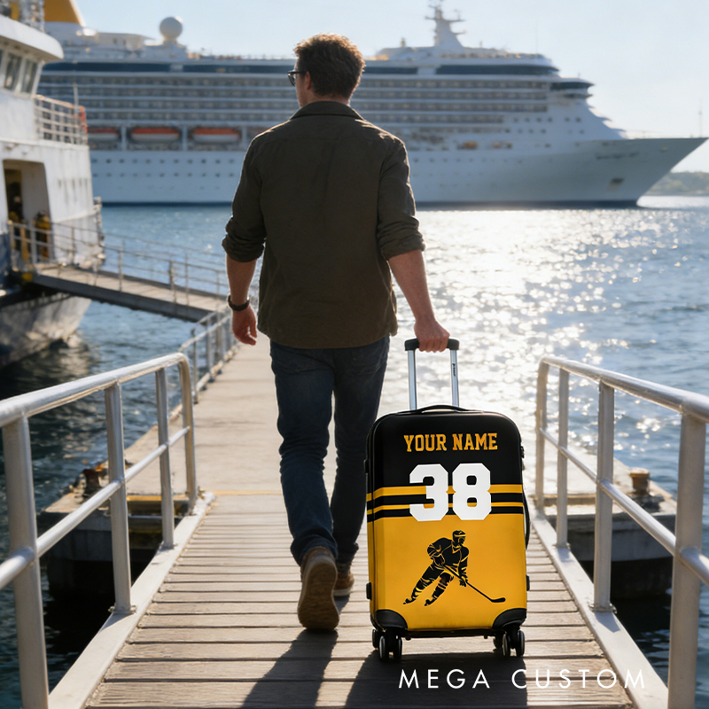 Personalized Hockey Luggage Cover with Custom Name Number and Colors for traveling and Hockey Lovers
