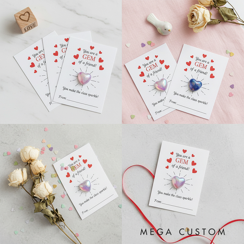 Personalized Valentine’s Gem Card for Kids Acrylic Heart Gift with Card Stock Adhesive Dots