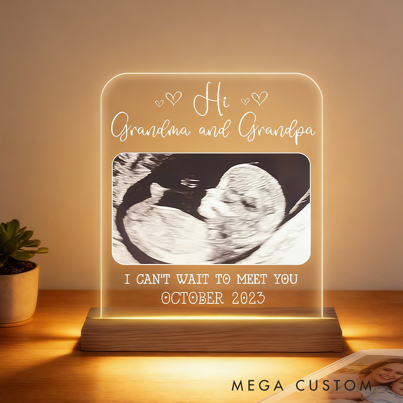 Personalized Baby Family Pregnancy Announcement Hi Grandma and Grandpa Plaque LED Lamp Night Light Gift for Family