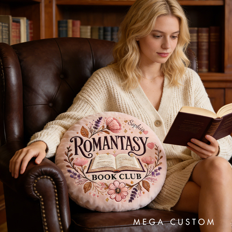 Personalized Romantasy Book Club Throw Pillow Graphic 3D Print Floral Book Pillow Fantasy Bookish Pillow with Name for Kids Boy Girl Gift for Reading Lover