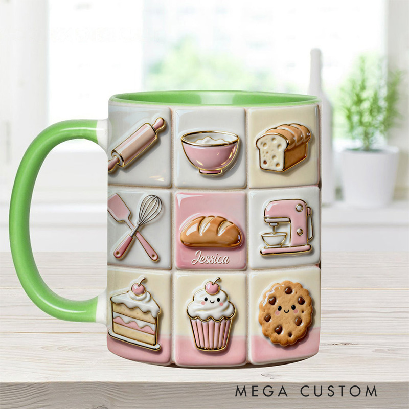 Personalized Love Baking Mug Custom Baking Accent Mug with Name Baking Lover Gift for Her Women
