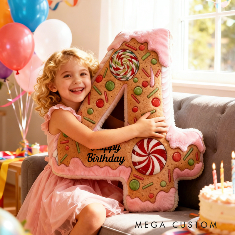 Personalized Cake Alphabet Throw Pillow Graphic 3D Print Letter Pillow Custom Kids Cookie Pillow with Name for Kids Birthday Gift