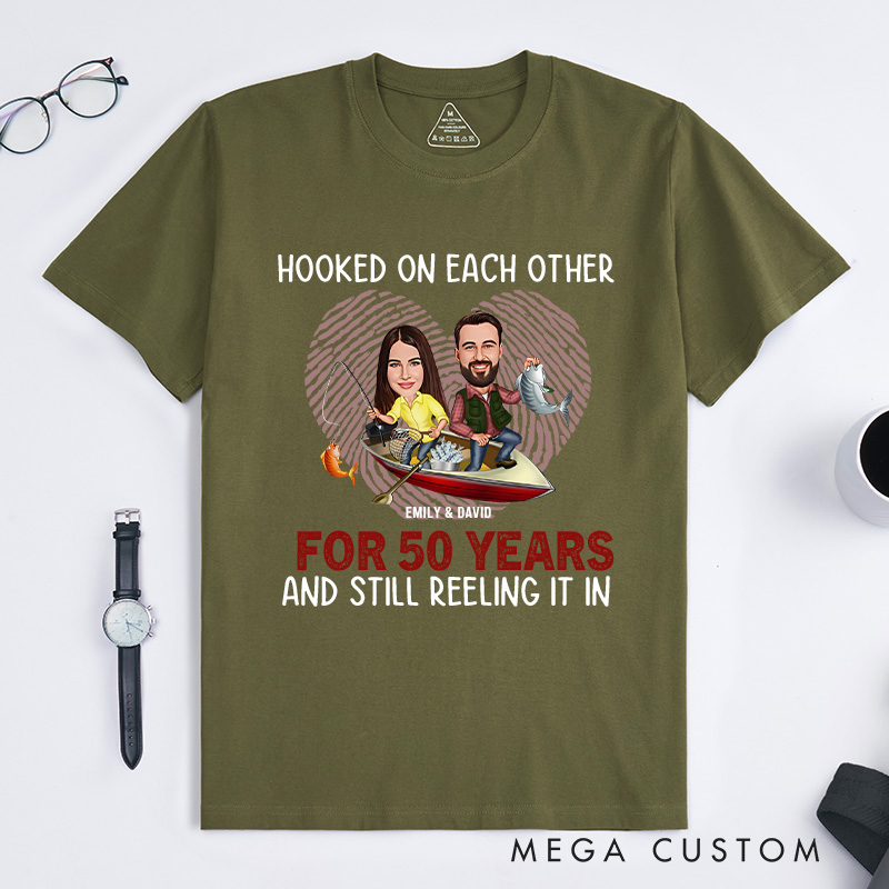 Personalized 50th Anniversary Cartoon Couple Fishing T-Shirt Couple Fishing gift  for Husband Wife