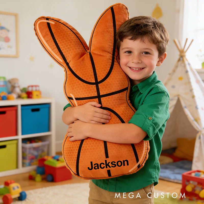 Personalized Easter Basketball Bunny Pillow with Custom Name for Kids Easter Gifts